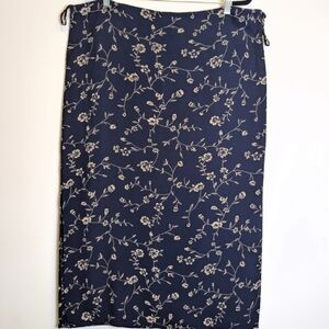 American Outpost Vintage Navy Beige Floral Midi Skirt Size XL